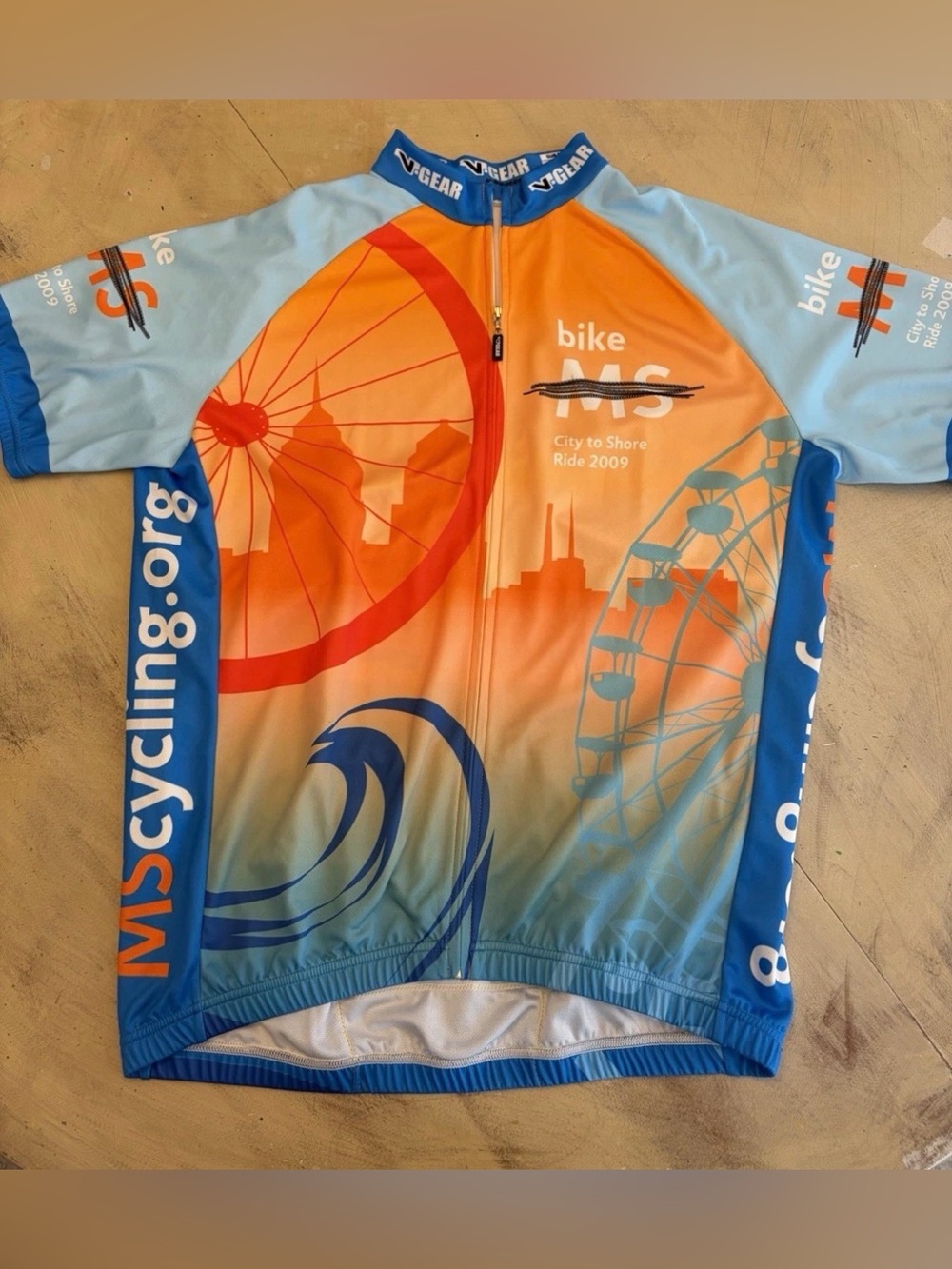 Mens Vgear Cycling Bike MS Racing Jersey Full Zip Blue Orange Club Cut Sz Large